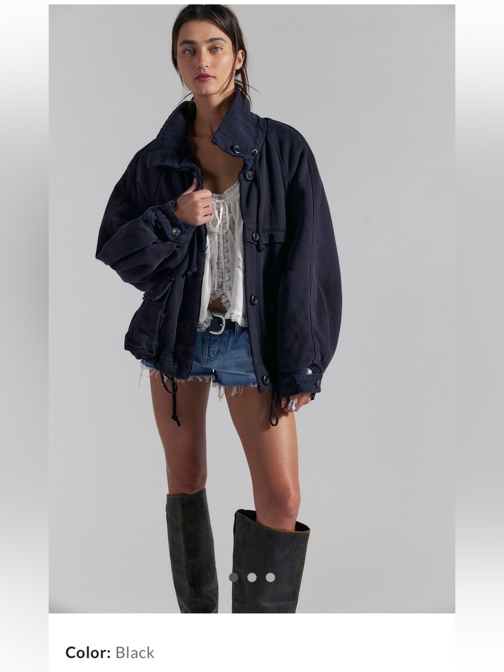 Free People Jojo Washed Oversized Funnel-Neck Jacket